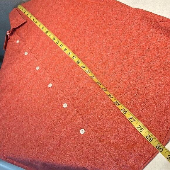 Perry Ellis Mens Button Front Shirt Sz Large Orange-Red w/White Dots Short Sleev - Picture 6 of 6